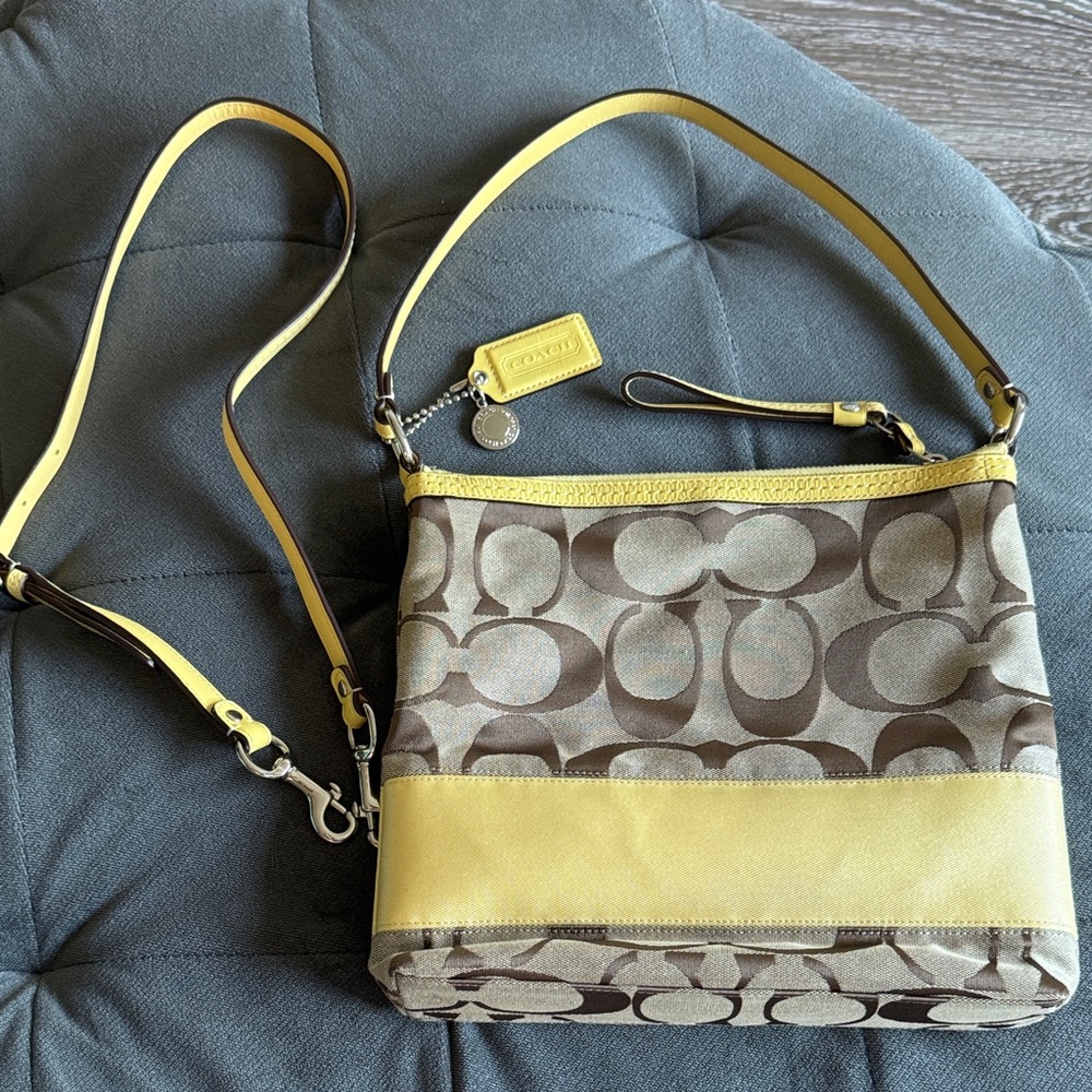 Coach Tan and Yellow Shoulder Bag